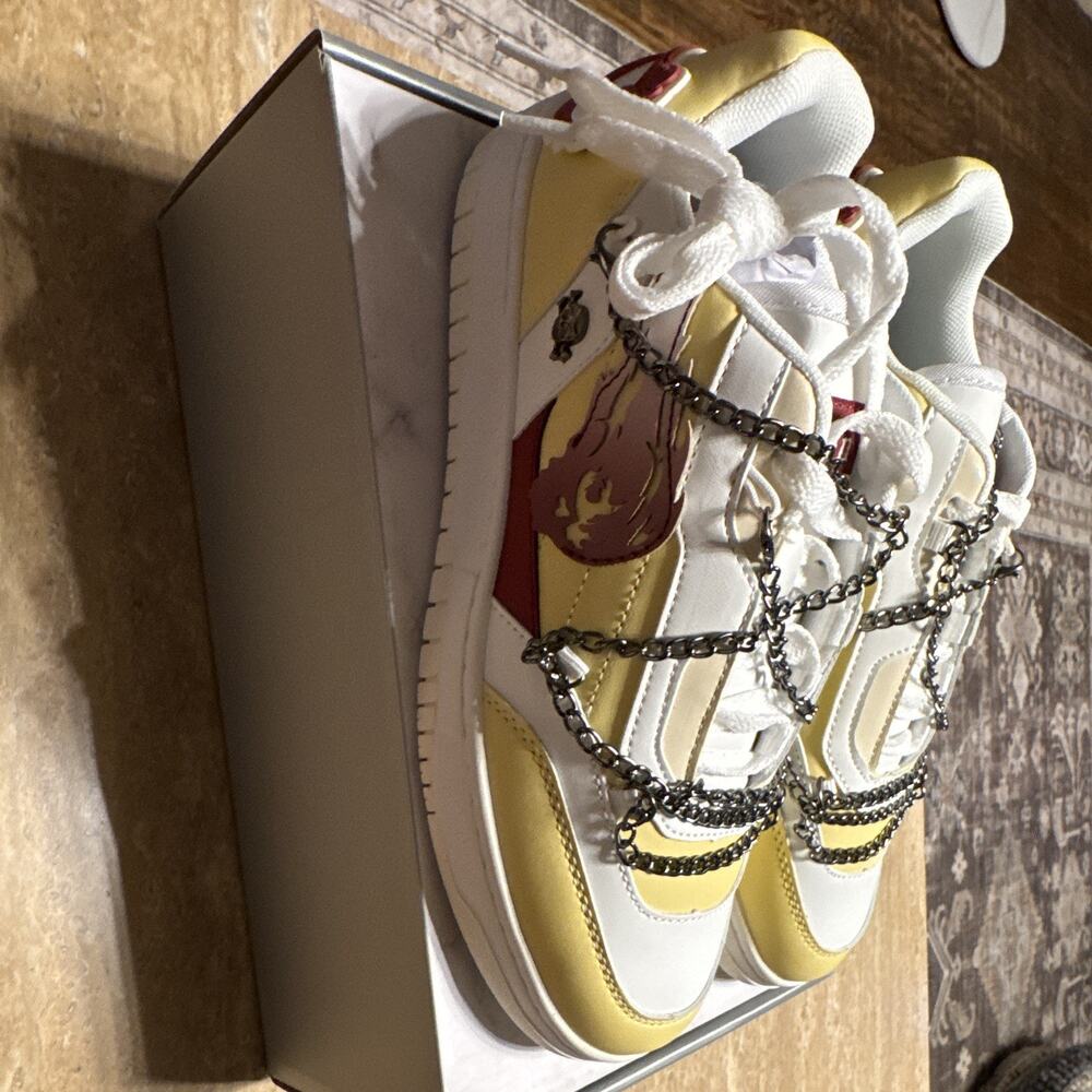 WATSON Men's Low Top Lace-Up Sneaker Skull Chain Yellow/White/Red - Picture 5 of 9